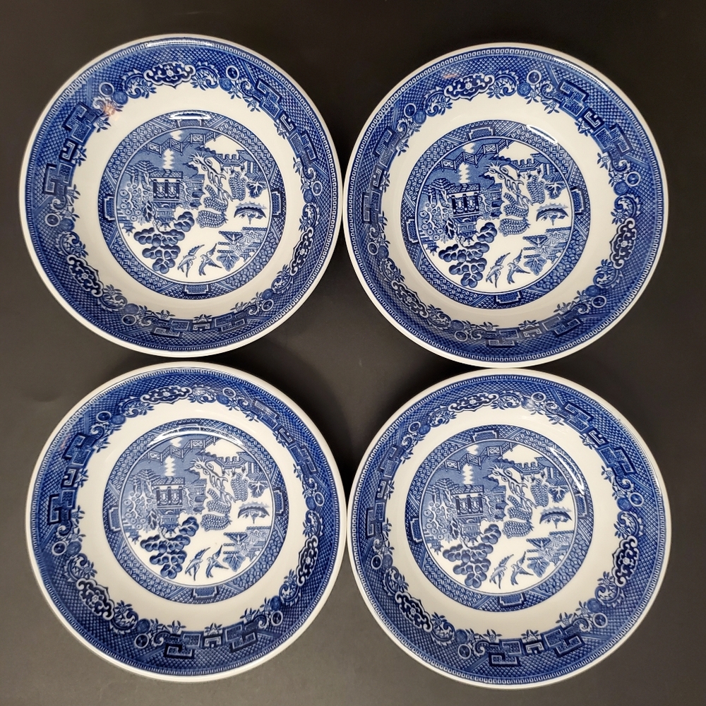 4 pc Willow Blue Chinoiserie Fruit Dessert Sauce Bowls Johnson Brothers EUC